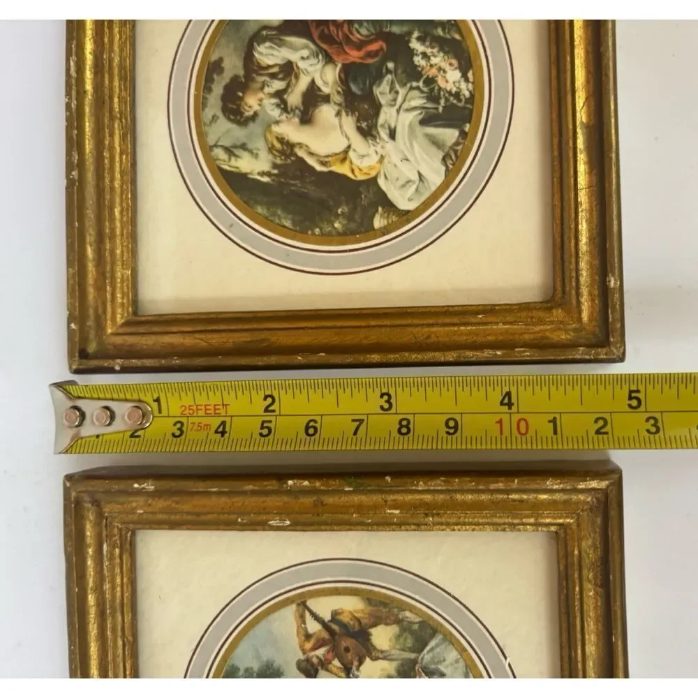 Vintage Boucher Gold Framed Italian Florentine Victorian Lithographs /Love Scene